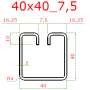 ocelový U profil 40 x 40 mm s drážkou 7,5 mm, pozinkovaný